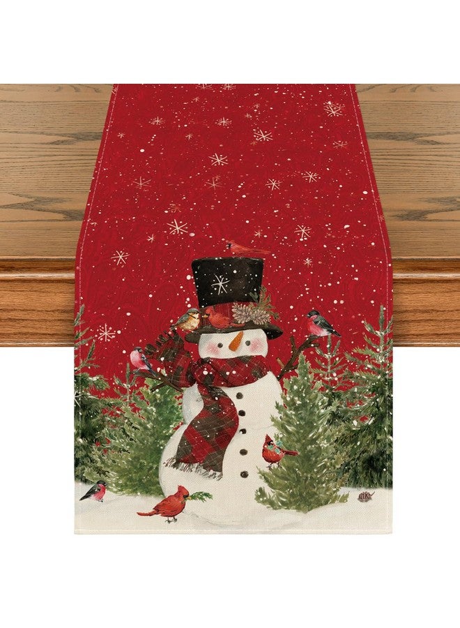 Artoid Mode Snowman Christmas Birds Trees Table Runner, Seasonal Winter Xmas Holiday Kitchen Dining Table Decoration for Indoor Outdoor Home Party Decor 13 x 72 Inch - Image 1