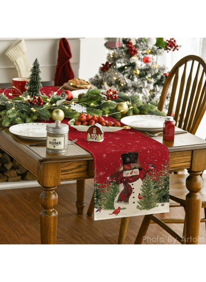 Artoid Mode Snowman Christmas Birds Trees Table Runner, Seasonal Winter Xmas Holiday Kitchen Dining Table Decoration for Indoor Outdoor Home Party Decor 13 x 72 Inch - Image 2