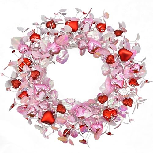AMF0RESJ Valentine's Day Wreath for Front Door Valentine Wreath with Pink Eucalyptus Leaves,Pink and red Hearts for Indoor Outdoor Wedding Anniversary Party Home Wall Window Festival Decoration - Image 1