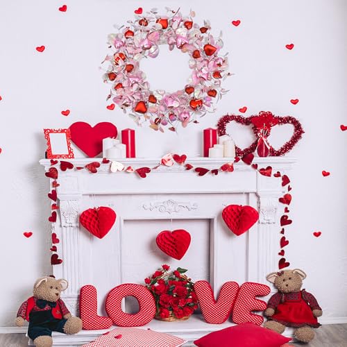 AMF0RESJ Valentine's Day Wreath for Front Door Valentine Wreath with Pink Eucalyptus Leaves,Pink and red Hearts for Indoor Outdoor Wedding Anniversary Party Home Wall Window Festival Decoration - Image 2