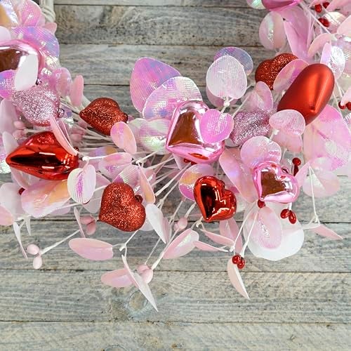AMF0RESJ Valentine's Day Wreath for Front Door Valentine Wreath with Pink Eucalyptus Leaves,Pink and red Hearts for Indoor Outdoor Wedding Anniversary Party Home Wall Window Festival Decoration - Image 5