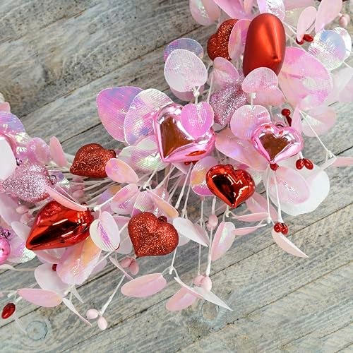 AMF0RESJ Valentine's Day Wreath for Front Door Valentine Wreath with Pink Eucalyptus Leaves,Pink and red Hearts for Indoor Outdoor Wedding Anniversary Party Home Wall Window Festival Decoration - Image 3
