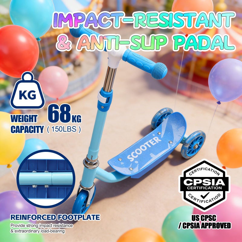 ETICSIPA Scooters for Kids 3-5 Years Age 3-Wheel Light Up Scooter with Flexible Steer & 3-Adjustable Height for Boys Girls Outdoor Indoor Recreational Transport Blue Pink Orange - Image 5