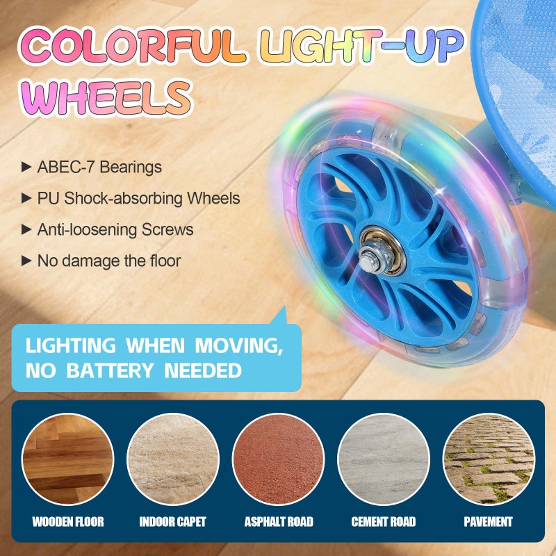 ETICSIPA Scooters for Kids 3-5 Years Age 3-Wheel Light Up Scooter with Flexible Steer & 3-Adjustable Height for Boys Girls Outdoor Indoor Recreational Transport Blue Pink Orange - Image 3