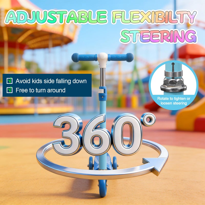 ETICSIPA Scooters for Kids 3-5 Years Age 3-Wheel Light Up Scooter with Flexible Steer & 3-Adjustable Height for Boys Girls Outdoor Indoor Recreational Transport Blue Pink Orange - Image 4