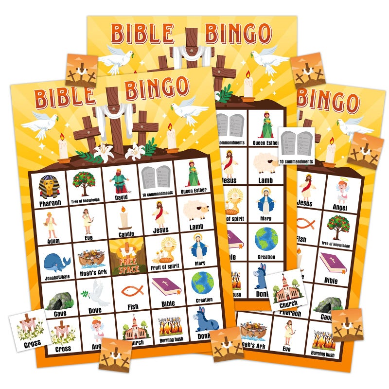 FLYAB Bible Bingo Game for Kids Adults 26 Players Christian Bingo Card Religious Game Activities for Family Vacation Bible School Sunday Church Family Open Day Holiday Supplies - Image 3