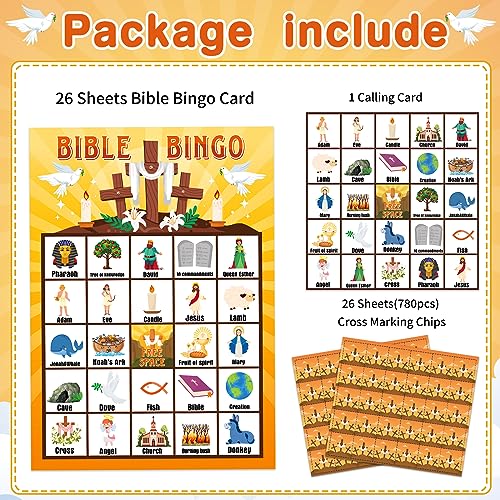 FLYAB Bible Bingo Game for Kids Adults 26 Players Christian Bingo Card Religious Game Activities for Family Vacation Bible School Sunday Church Family Open Day Holiday Supplies - Image 5