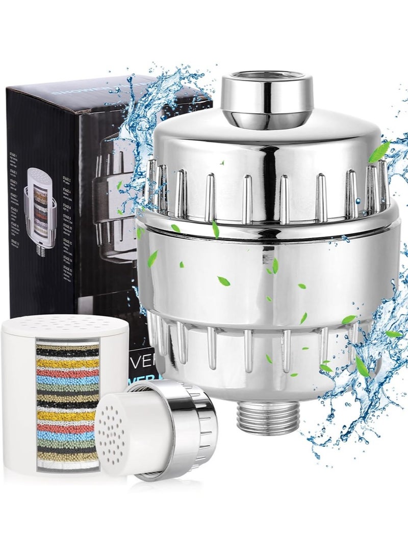 ليون هوم فلتر دش للمياه العسيرة بمستوى 20 | مُنعم مياه مؤين | يزيل الكلور والمواد الضارة | نظام خرطوشة رأس دش مفلتر للاستحمام لمنع جفاف الجلد والشعر - Image 1