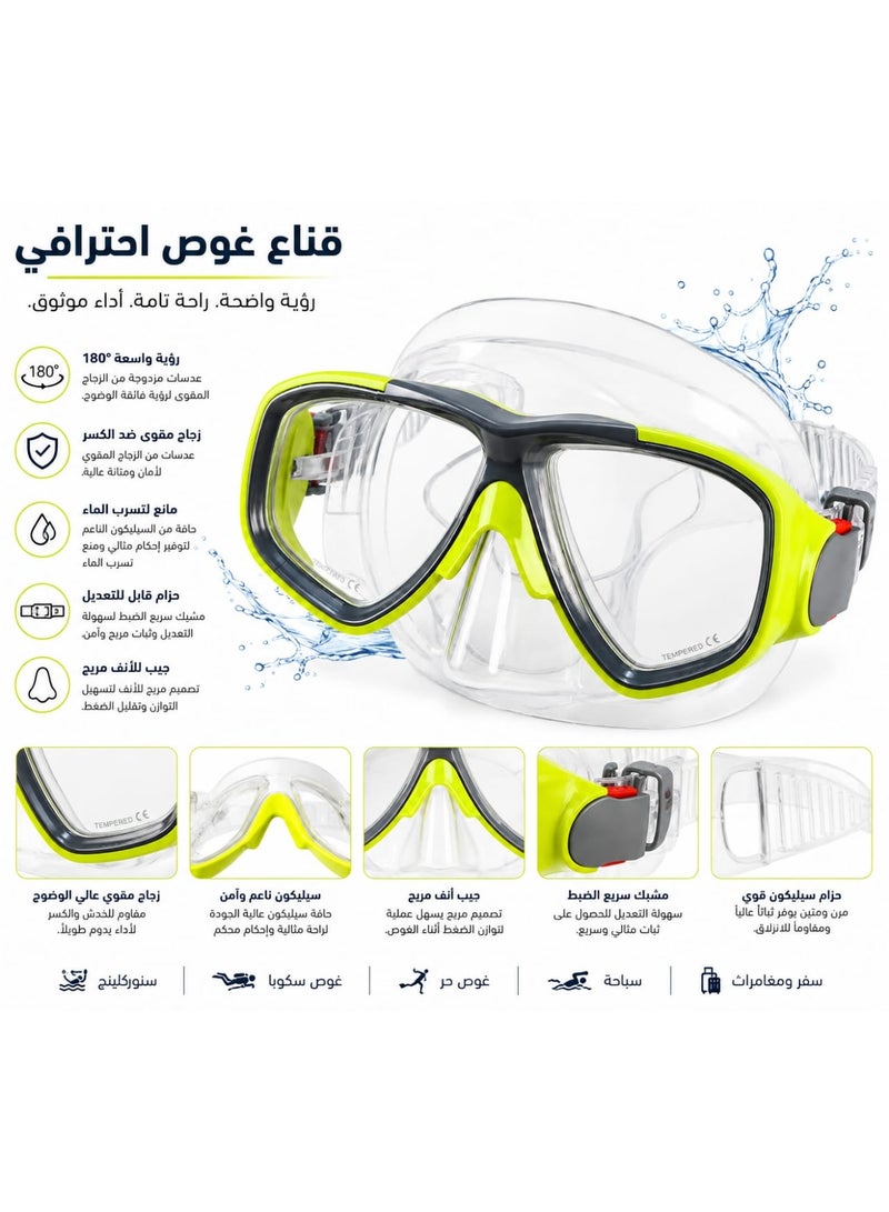 Professional Diving Mask & Swim Goggles - Panoramic Wide View - Anti-Leak & Anti-Fog Design - Soft Silicone Skirt - Perfect for Scuba Diving, Snorkeling, and Water Sports. - Image 1