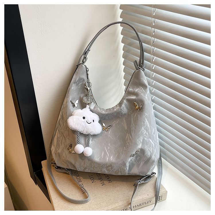 Large Capacity PU Shoulder Tote Bag with Butterfly Decoration - Image 4