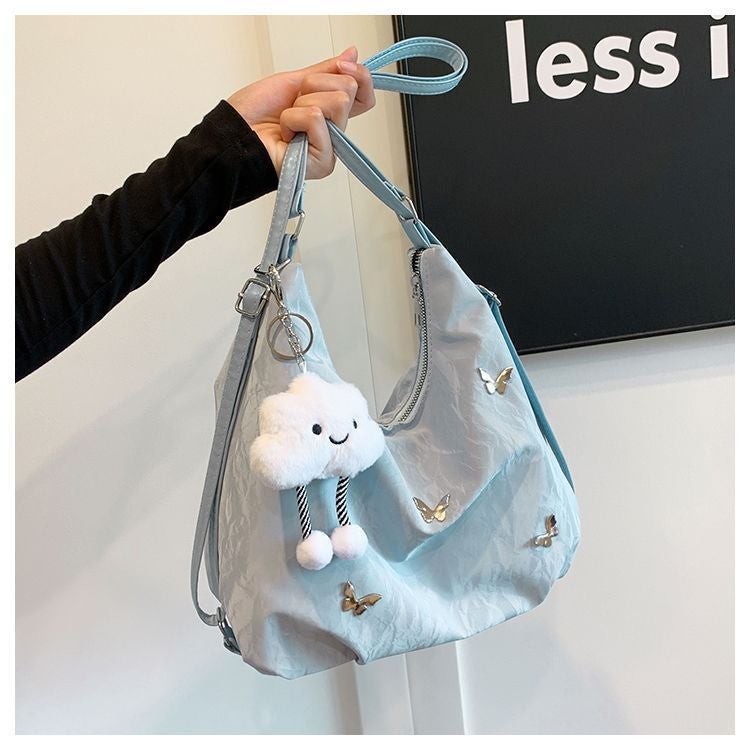 Large Capacity PU Shoulder Tote Bag with Butterfly Decoration - Image 3