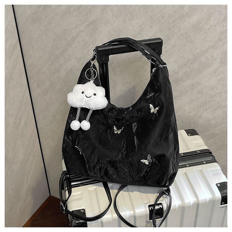 Large Capacity PU Shoulder Tote Bag with Butterfly Decoration - Image 5