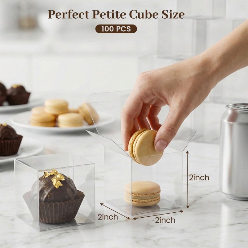 VGOODALL 100 Pcs Clear Favor Boxes, 2x2x2 Inch Small Transparent Cube Gift Boxes for Candy, Macarons, Jewelry, Wedding, Birthday, Baby Shower Party Favors - Image 2