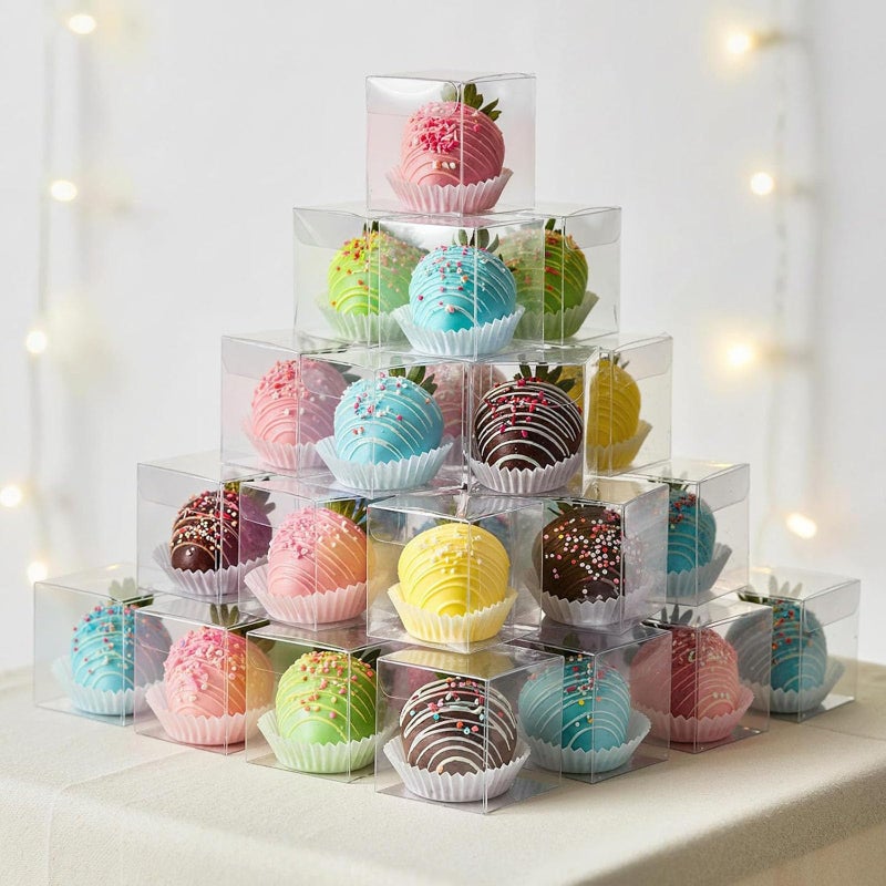 VGOODALL 100 Pcs Clear Favor Boxes, 2x2x2 Inch Small Transparent Cube Gift Boxes for Candy, Macarons, Jewelry, Wedding, Birthday, Baby Shower Party Favors - Image 1