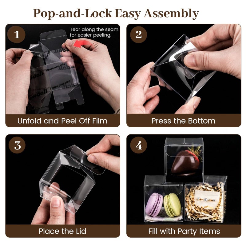 VGOODALL 100 Pcs Clear Favor Boxes, 2x2x2 Inch Small Transparent Cube Gift Boxes for Candy, Macarons, Jewelry, Wedding, Birthday, Baby Shower Party Favors - Image 5