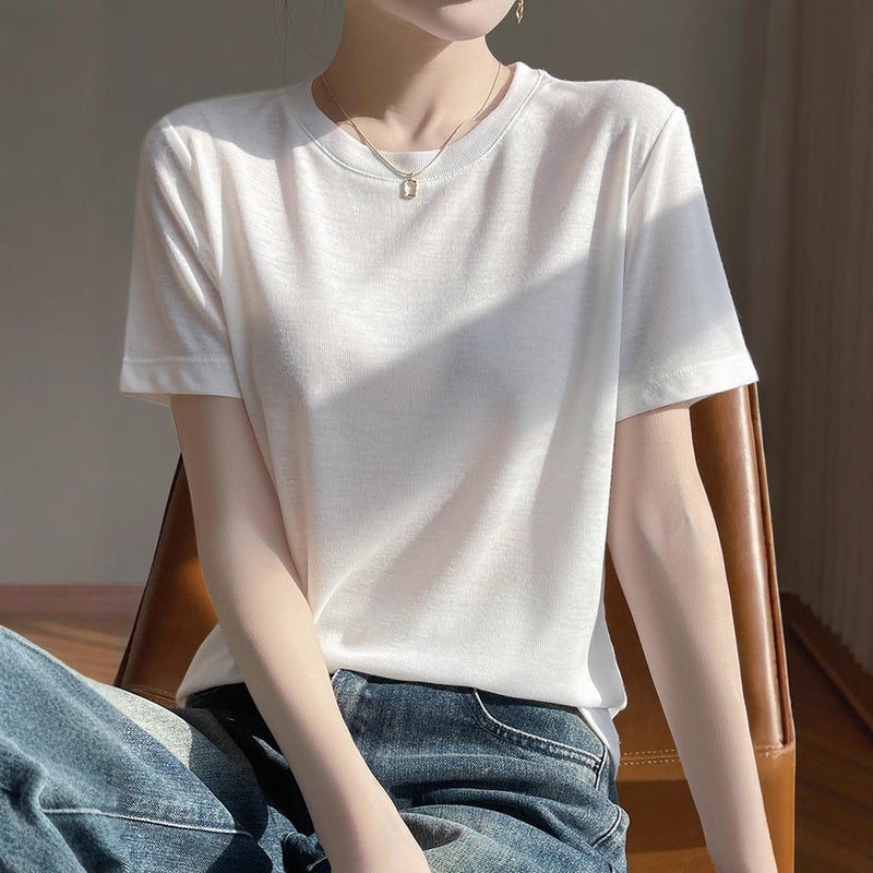 Manufacturer Women'S Round Neck Pure Color Tencel Lyocell Short-Sleeved T-Shirt Casual Elegant Top Half-Sleeved Bottoming 2 - Image 2