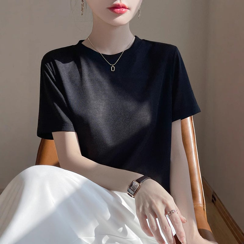 Manufacturer Women'S Round Neck Pure Color Tencel Lyocell Short-Sleeved T-Shirt Casual Elegant Top Half-Sleeved Bottoming 2 - Image 5