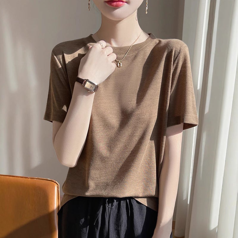 Manufacturer Women'S Round Neck Pure Color Tencel Lyocell Short-Sleeved T-Shirt Casual Elegant Top Half-Sleeved Bottoming 2 - Image 4