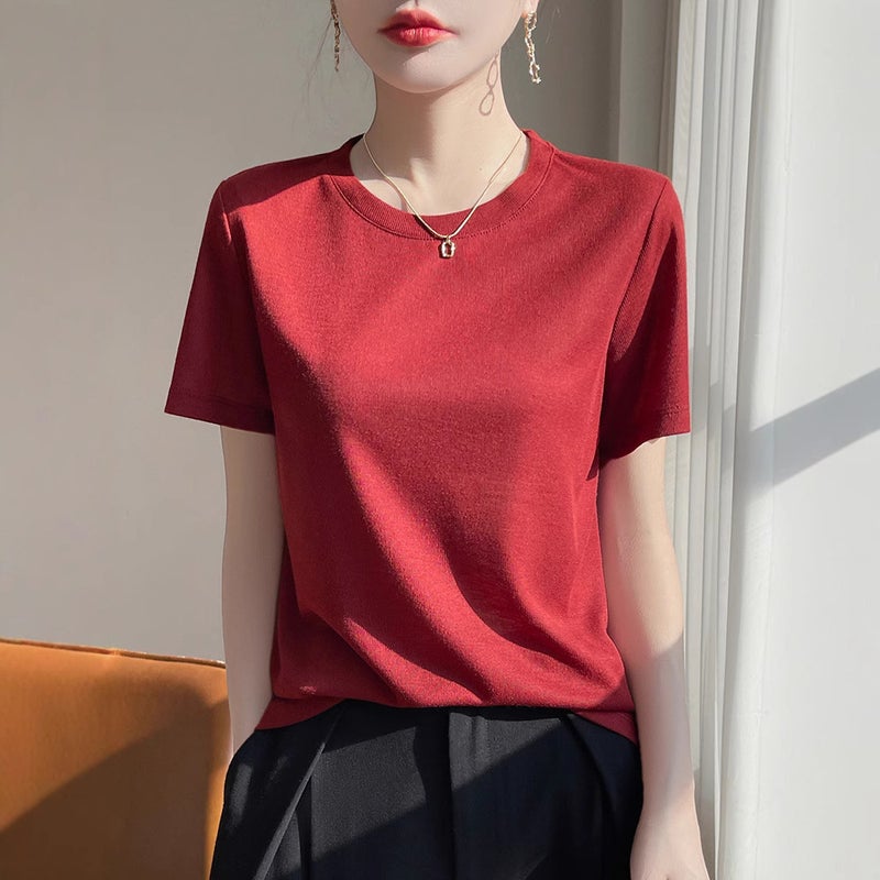 Manufacturer Women'S Round Neck Pure Color Tencel Lyocell Short-Sleeved T-Shirt Casual Elegant Top Half-Sleeved Bottoming 2 - Image 3