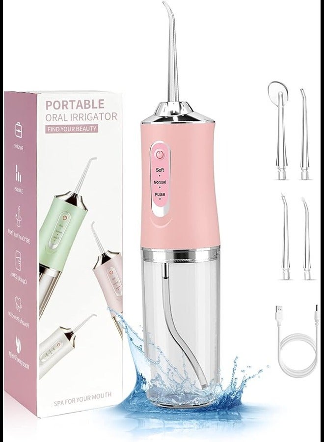Water Flosser for Teeth, Portable Cordless Oral Irrigator 230ml with 360° Rotation Cordless Irrigator, Dental Oral Irrigator IPX7 Waterproof 4 Jet Tips USB Rechargeable for Home and Travel, Pink - Image 1