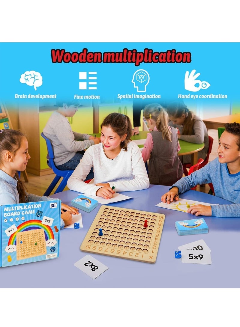 قبو سحري Wooden Math Multiplication Board, Montessori Multiplication Board Game, Rainbow Educational Math Blocks Board, Children Learning Counting Toys for Chart to Acquire Basic Math Operations (A) - Image 2