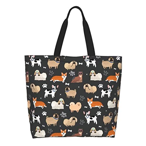 bositigo Funny Dog Theme Tote Bag for Women, Cute Paw Bone Print Shoulder Reusable Beach Shopping Handbags Casual Travel Gifts for Dog Lovers Mother Teacher -Large - Image 1