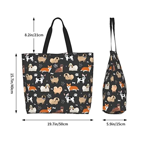 bositigo Funny Dog Theme Tote Bag for Women, Cute Paw Bone Print Shoulder Reusable Beach Shopping Handbags Casual Travel Gifts for Dog Lovers Mother Teacher -Large - Image 2