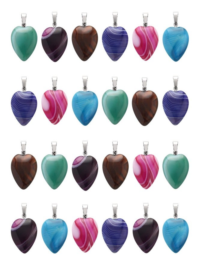 Lezam 24 Pieces Healing Crystal Heart Moon Cross Shaped Pendants Necklace Charms for DIY Jewelry Making Natural Quartz Stones Chakra Love Beads Bulk, 24pcs, Stone, Agate - Image 1