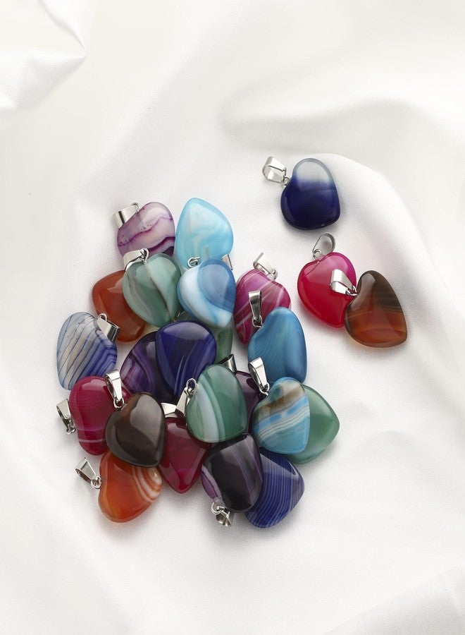 Lezam 24 Pieces Healing Crystal Heart Moon Cross Shaped Pendants Necklace Charms for DIY Jewelry Making Natural Quartz Stones Chakra Love Beads Bulk, 24pcs, Stone, Agate - Image 3
