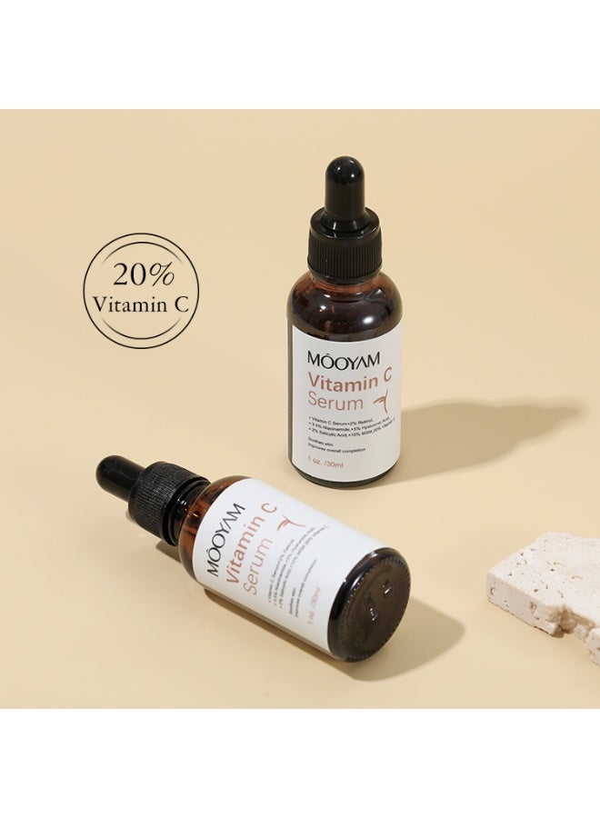 موويام مجموعة سيروم فيتامين C ومحلول تقشير 30٪ AHA و 2٪ BHA للوجه لعلاج مكافحة الشيخوخة والتقشير يقلل من التجاعيد والبقع الداكنة وعيوب حب الشباب يحسن لون البشرة وملمسها - Image 5