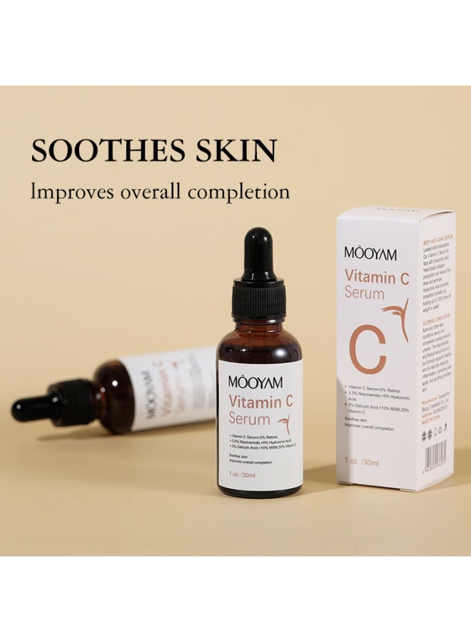 موويام مجموعة سيروم فيتامين C ومحلول تقشير 30٪ AHA و 2٪ BHA للوجه لعلاج مكافحة الشيخوخة والتقشير يقلل من التجاعيد والبقع الداكنة وعيوب حب الشباب يحسن لون البشرة وملمسها - Image 4