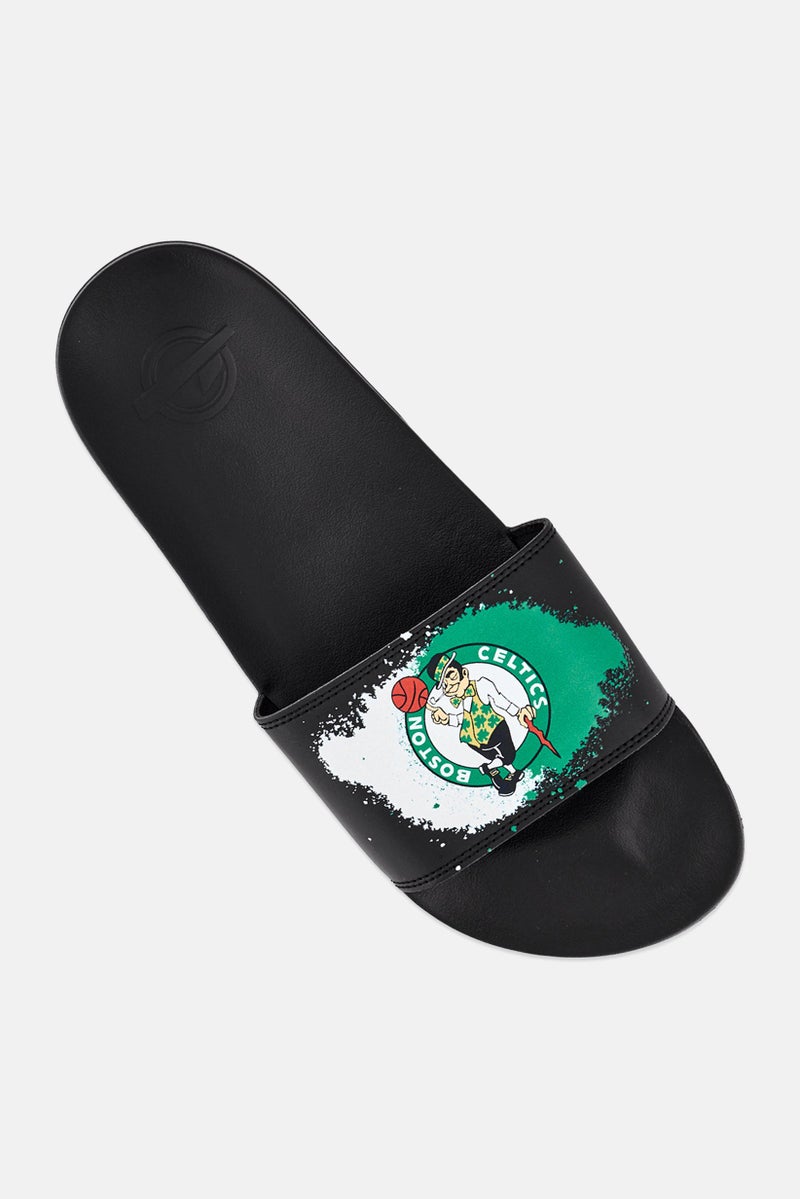 ISlide Men Boston Celtics Spray Slip On Slides, Black - Image 4