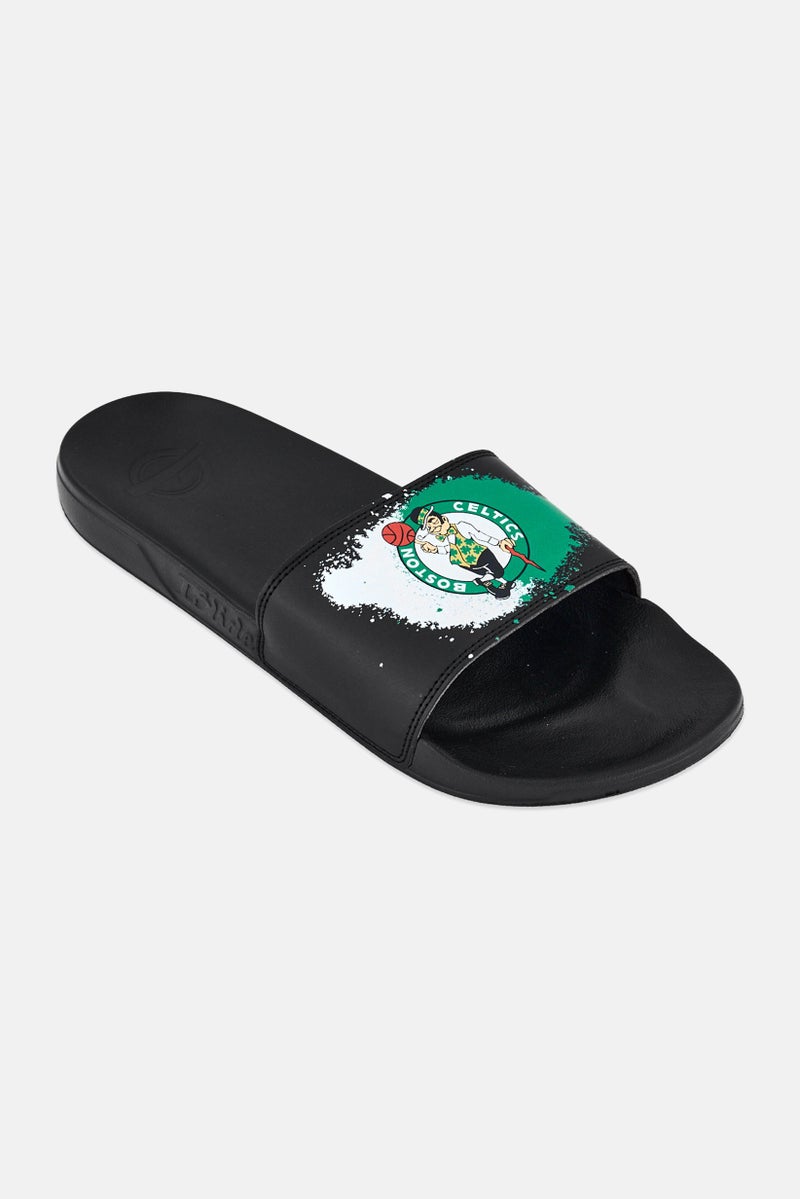ISlide Men Boston Celtics Spray Slip On Slides, Black - Image 1
