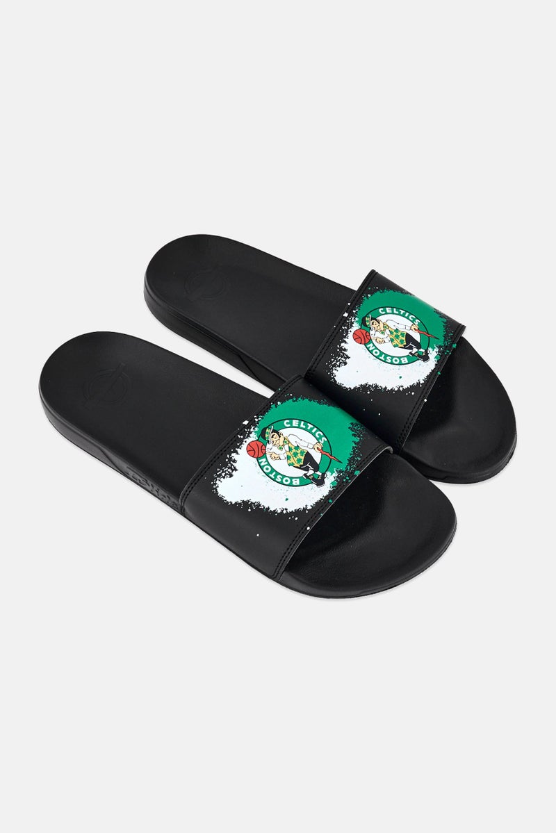 ISlide Men Boston Celtics Spray Slip On Slides, Black - Image 2
