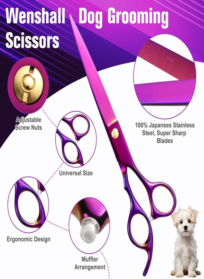 Wenshall 7.0 Inch Dog Grooming Scissors Set Dog Straight Scissors & Thinning Scissors & Curved Scissors & Chunker & Comb Set of 5 - Image 5