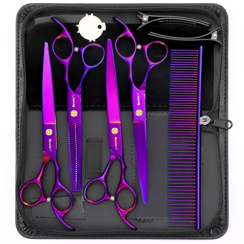 Wenshall 7.0 Inch Dog Grooming Scissors Set Dog Straight Scissors & Thinning Scissors & Curved Scissors & Chunker & Comb Set of 5 - Image 1
