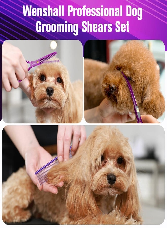 Wenshall 7.0 Inch Dog Grooming Scissors Set Dog Straight Scissors & Thinning Scissors & Curved Scissors & Chunker & Comb Set of 5 - Image 2