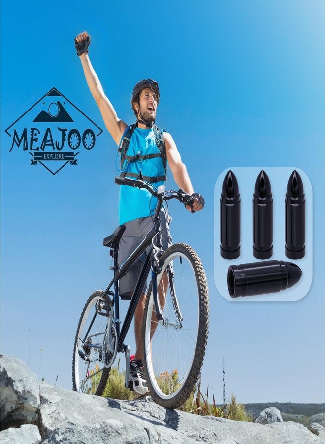 MEAJOO مجموعة أغطية صمامات إطارات من MEAJOO، 4 قطع، بتصميم رصاصة، مقاومة للتآكل، مصنوعة من سبائك الألومنيوم، مقاومة للغبار، مناسبة للسيارات، سيارات الدفع الرباعي، الشاحنات، الدراجات، الدراجات النارية، والدراجات الهوائية (أسود) - Image 4
