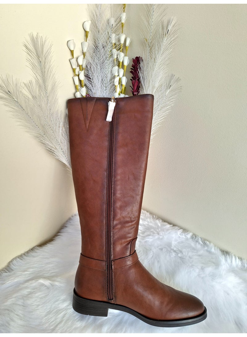 Dejavu Shoes Textured Leather Brown Boots For Women Size 37 - Image 3