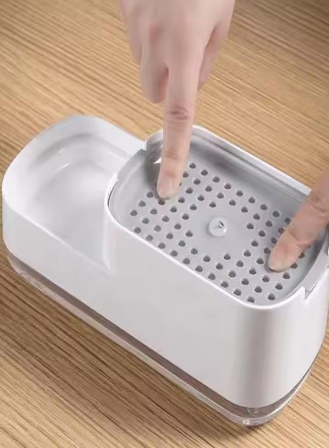 Stavae Liquid Soap Dispenser - 3 in 1 Dispenser with Sponge Holder Hollow Design Durable Soap Press-Type Pump Holder Home Bathroom Kitchen, Cleaning Storage Organizer Soap Dispenser - Image 5