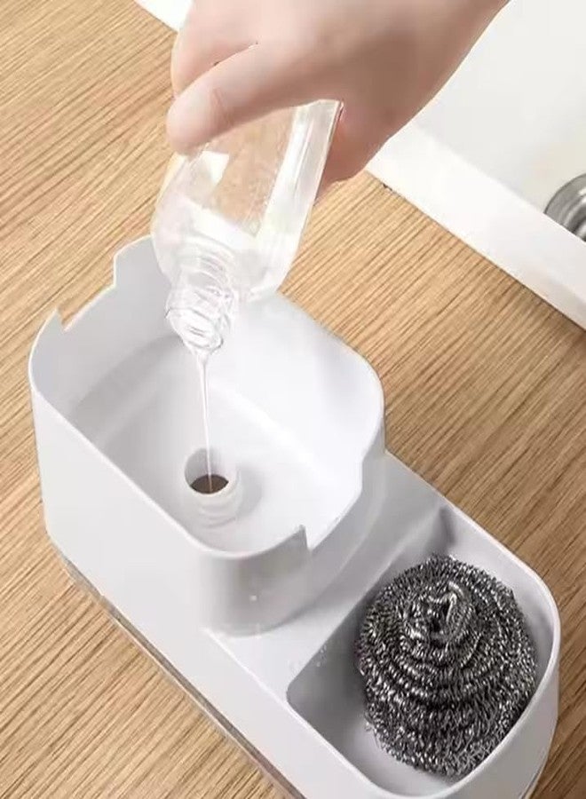 Stavae Liquid Soap Dispenser - 3 in 1 Dispenser with Sponge Holder Hollow Design Durable Soap Press-Type Pump Holder Home Bathroom Kitchen, Cleaning Storage Organizer Soap Dispenser - Image 4