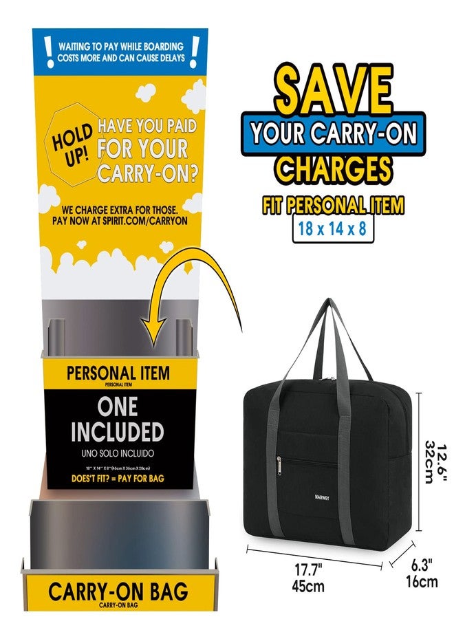 Narwey For Spirit Airlines Personal Item Bag 18x14x8 Foldable Travel Duffel Bag Tote Carry on Luggage Duffle Overnight for Women and Men (1112 Thick Series Black) - Image 2