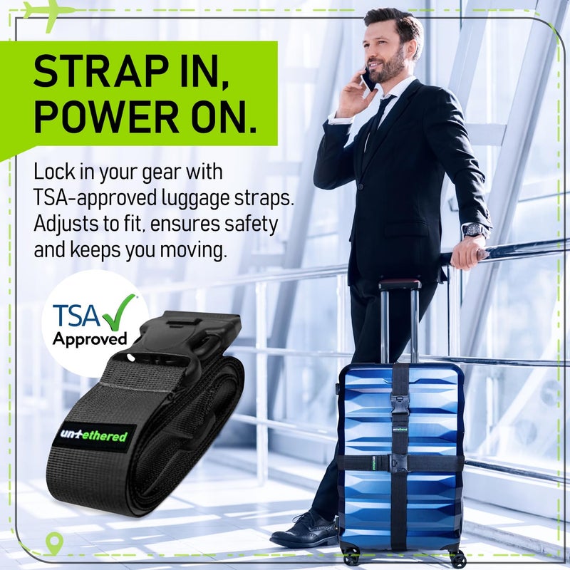 Untethered Untethered 4-Pack Luggage Straps | Suitcase Strap, Luggage Strap, Luggage Belt Strap, Luggage Straps for Suitcases TSA Approved, Suitcase Belt Strap, Bag Straps for Luggage. Buckle Straps and Wraps.  - Image 2