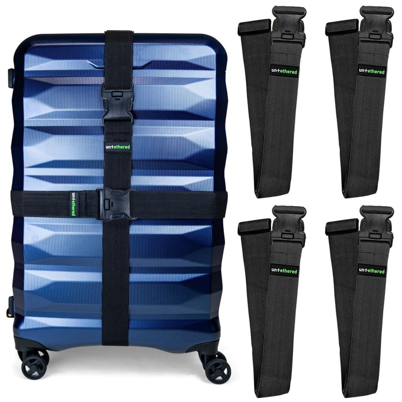 Untethered Untethered 4-Pack Luggage Straps | Suitcase Strap, Luggage Strap, Luggage Belt Strap, Luggage Straps for Suitcases TSA Approved, Suitcase Belt Strap, Bag Straps for Luggage. Buckle Straps and Wraps.  - Image 1