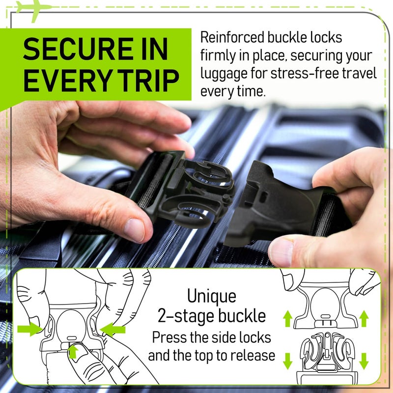 Untethered Untethered 4-Pack Luggage Straps | Suitcase Strap, Luggage Strap, Luggage Belt Strap, Luggage Straps for Suitcases TSA Approved, Suitcase Belt Strap, Bag Straps for Luggage. Buckle Straps and Wraps.  - Image 5