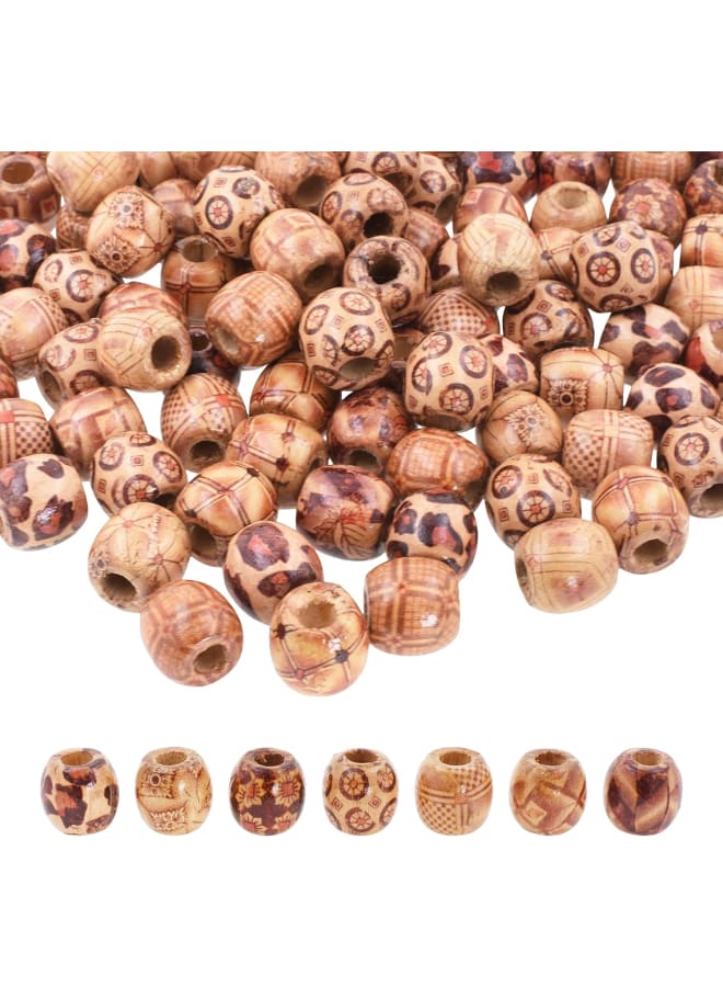 200 African Patterns Wooden Beads, Large Hole, 17mm, Natural, Raw, Mixed Colors, Oblong, Loose, for Crafts, Macrame, Jewelry, Hair Braids, Dreadlocks - Image 1