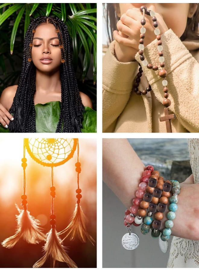 200 African Patterns Wooden Beads, Large Hole, 17mm, Natural, Raw, Mixed Colors, Oblong, Loose, for Crafts, Macrame, Jewelry, Hair Braids, Dreadlocks - Image 4