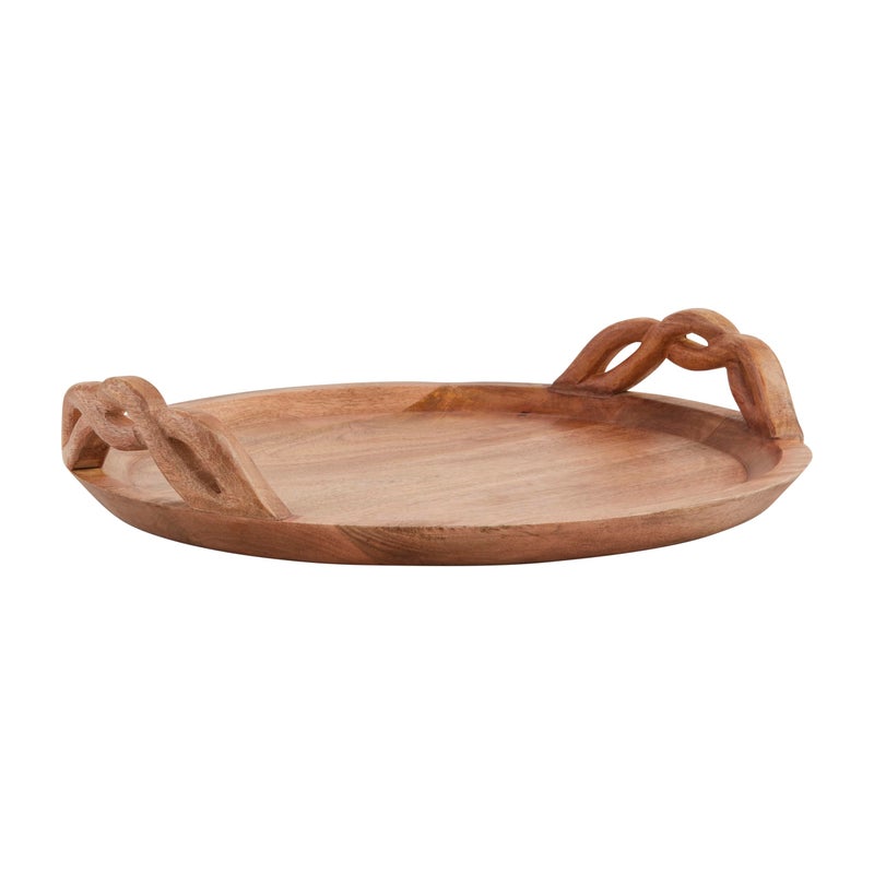 Mud Pie Wood Braided Handle Tray; 18" dia - Image 1