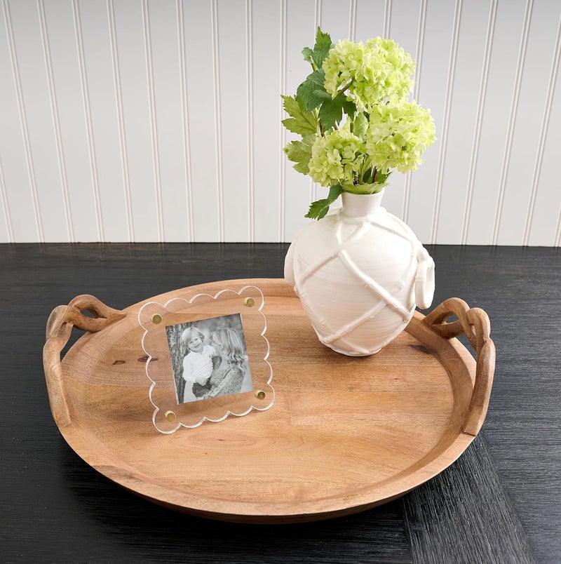 Mud Pie Wood Braided Handle Tray; 18" dia - Image 3