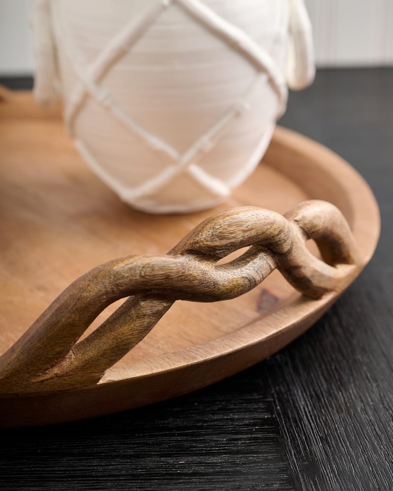 Mud Pie Wood Braided Handle Tray; 18" dia - Image 5